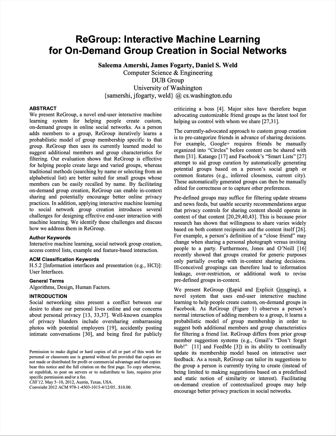 ReGroup: Interactive Machine Learning for On-Demand Group Creation in Social Networks