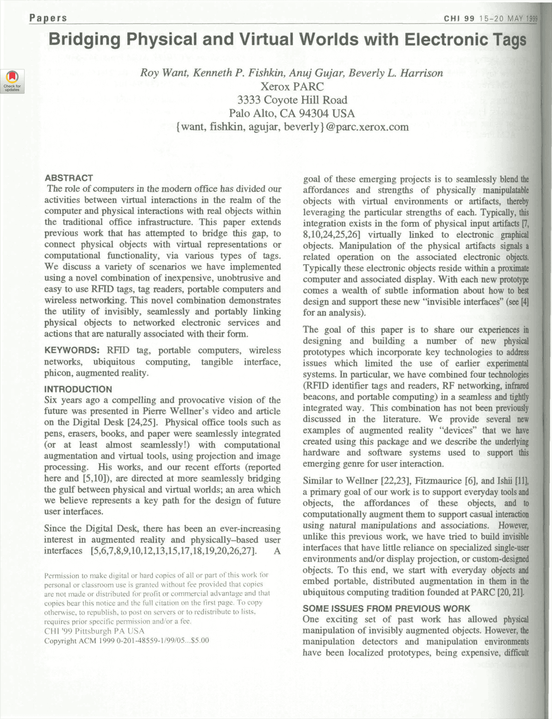 Bridging Physical and Virtual Worlds with Electronic Tags